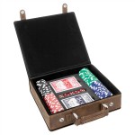 Custom Imprinted Laserable Rustic/Gold Leatherette 100-Chip Poker Set