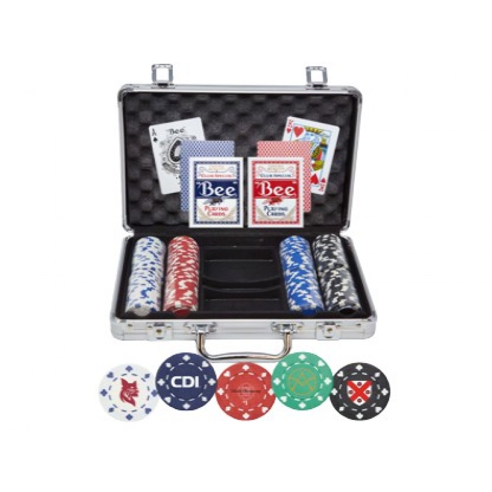 Logo Branded Poker Chip Set - 200 Chips in Aluminum Case Logo Branded Poker Chip Set - 200 Chips in Aluminum Case