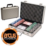 Poker chips set with aluminum chip case - 200 Full Color 6 Stripe chips with Logo