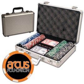 Promotional Poker chips set with aluminum chip case - 200 Full Color 6 Stripe chips