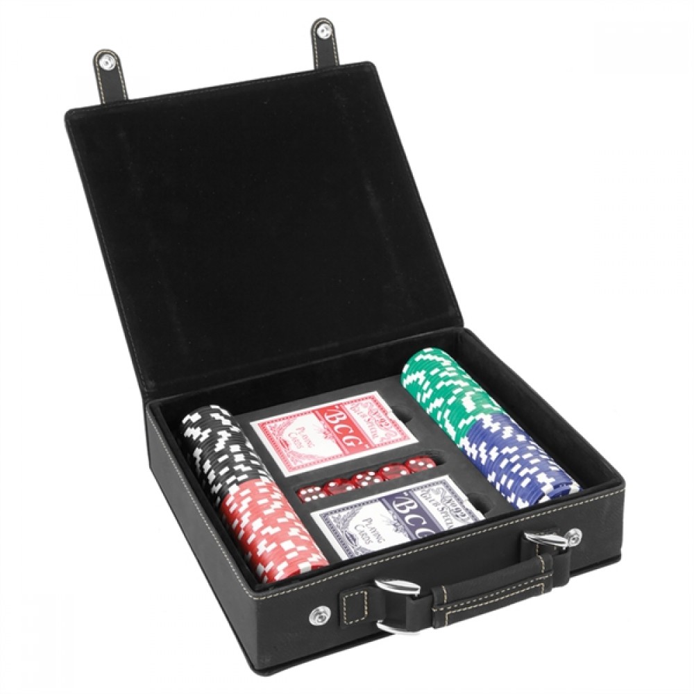 Black/Gray Leatherette 100 Chip Poker Set with Logo