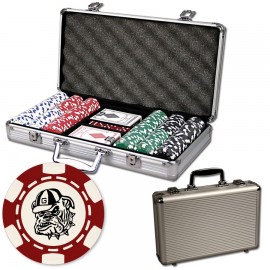 Poker chips set with aluminum chip case - 300 6 Stripe chips with Logo  Poker chips set with aluminum chip case - 300 6 Stripe chips with Logo