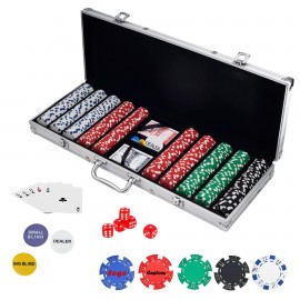 Promotional Poker Chips Set with Aluminum Chip Case - 500 6 Stripe Chips