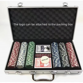 Logo Branded Texas Hold 'em Claytec Poker Chip Set with Aluminum Case, 300 Striped Dice Chips jetton