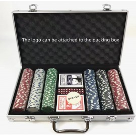 Texas Hold 'em Claytec Poker Chip Set with Aluminum Case, 300 Striped Dice Chips jetton with Logo