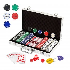 Poker Chips Set with Aluminum Chip Case - 300 6 Stripe Chips with Logo