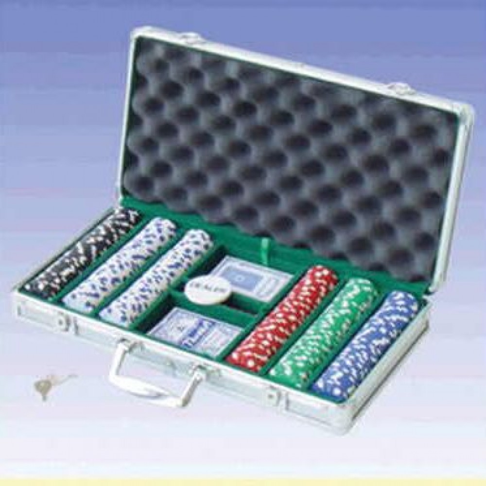 300 Piece Dice Poker Chips W/ Aluminum Poker Set (Screened) with Logo