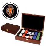Poker chips set with Mahogany wood case - 200 Full Color 8 Stripe chips with Logo