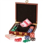 Custom 100 Piece Poker Chip Set, Rosewood Finish, 8 1/4"(L) x 2"(H) x 7 1/2"(W)