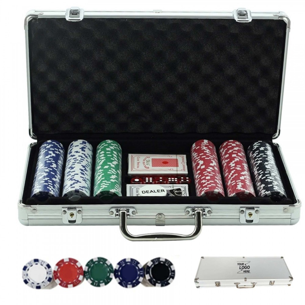 300 Piece Texas Chip Dice Poker Set With Cards with Logo 300 Piece Texas Chip Dice Poker Set With Cards with Logo