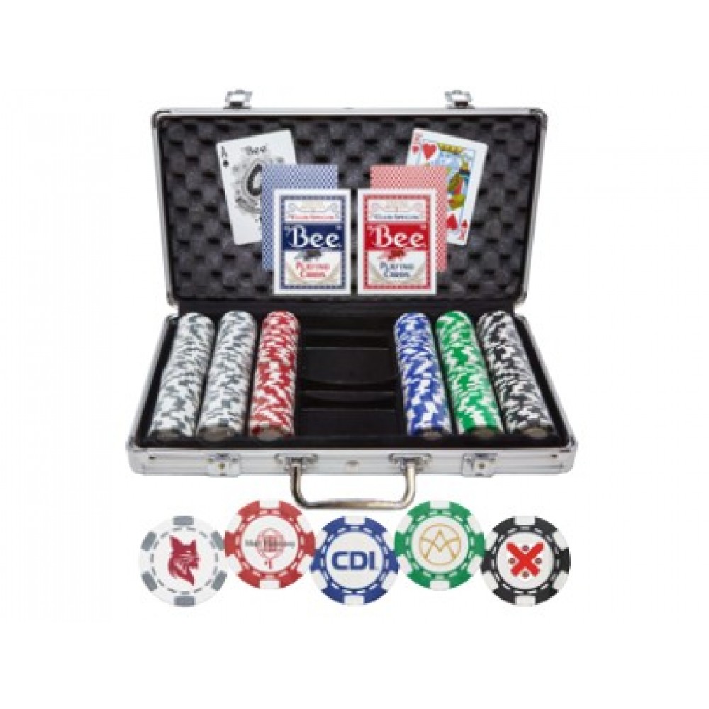 Poker Chip Set - 300 Chips in Aluminum Case with Logo Poker Chip Set - 300 Chips in Aluminum Case with Logo