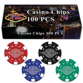 Promotional 100 Hot-Stamped Dice Poker Chips in Gift/Retail Box  Promotional 100 Hot-Stamped Dice Poker Chips in Gift/Retail Box