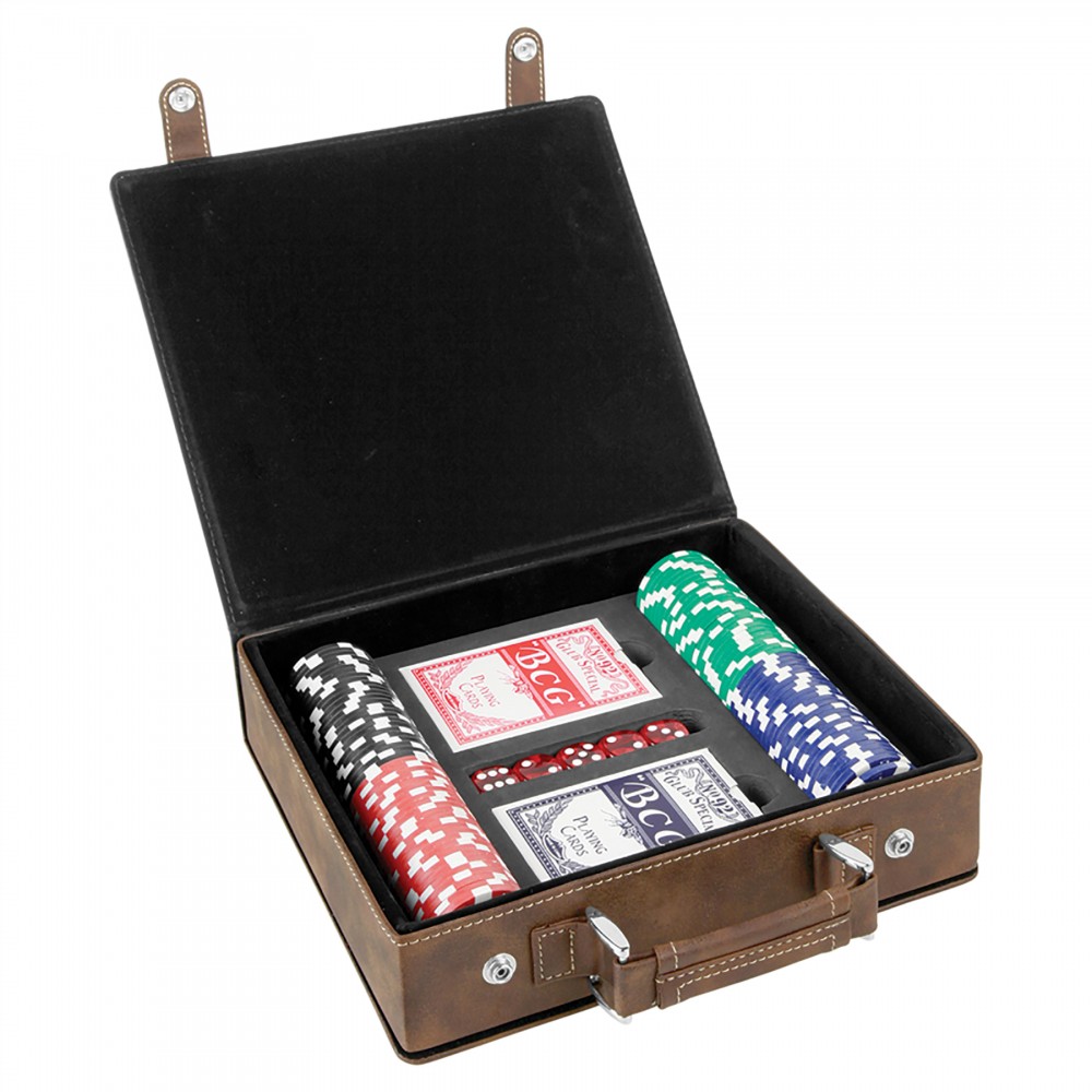 Promotional Laserable Rustic/Gold Leatherette 100-Chip Poker Set