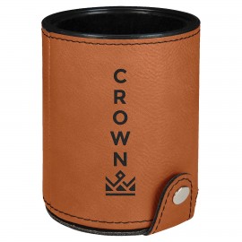 Faux Leather Dice Cup with 5 Dice, Rawhide with Logo