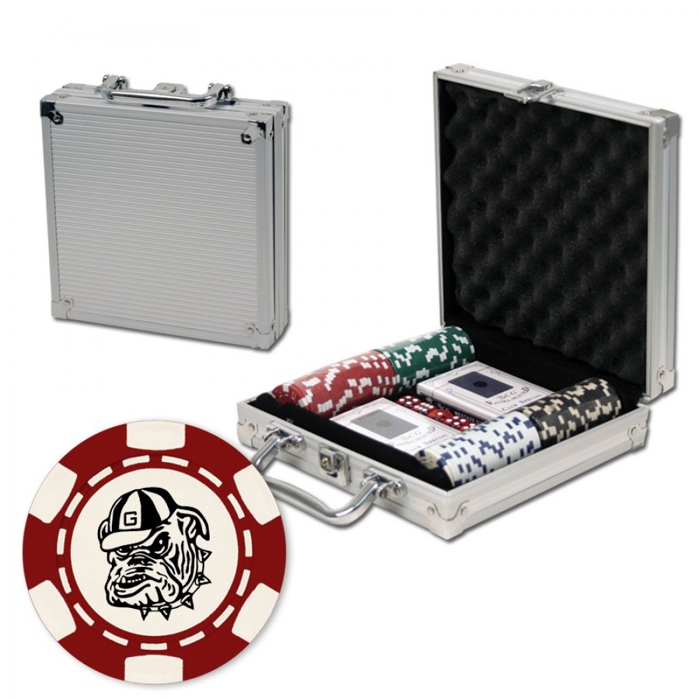 Logo Branded Poker chips set with aluminum chip case - 100 6 Stripe chips