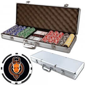 Personalized Poker chips set with aluminum chip case - 500 Full Color 8 Stripe chips