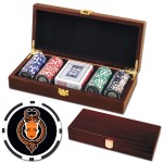 Poker chips set with Mahogany wood case - 100 Full Color 8 Stripe chips with Logo