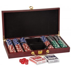 Laserable Rosewood Finish 300 Chip Poker Set, 15-1/4"x7-1/2" with Logo