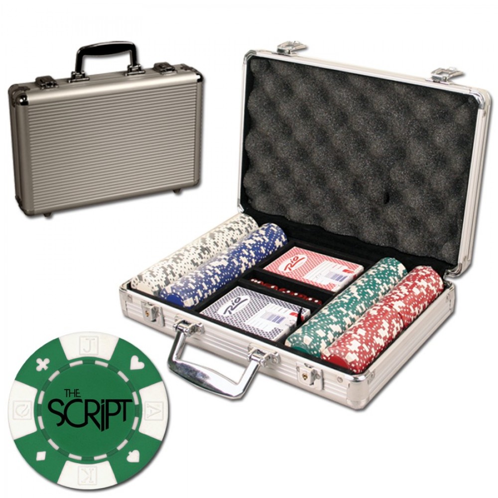Poker chips set with aluminum chip case - 200 Card chips with Logo