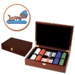 Logo Branded Poker chips set with Mahogany wood case - 200 Full Color chips