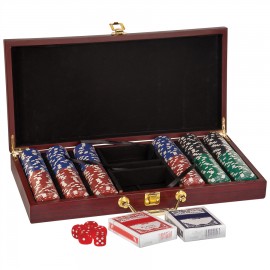 Rosewood Finish 300 Chip Poker Set with Logo  Rosewood Finish 300 Chip Poker Set with Logo