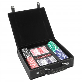 Customized Laserable Black-Gold Leatherette 100-Chip Poker Set
