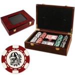 Customized 200 Foil Stamped poker chips in glossy wooden case - 6 Stripe design