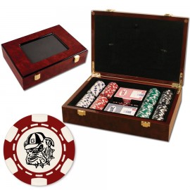 Customized 200 Foil Stamped poker chips in glossy wooden case - 6 Stripe design  Customized 200 Foil Stamped poker chips in glossy wooden case - 6 Stripe design