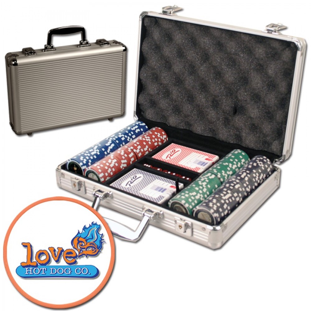 Poker chips set with aluminum chip case - 200 Full Color chips with Logo