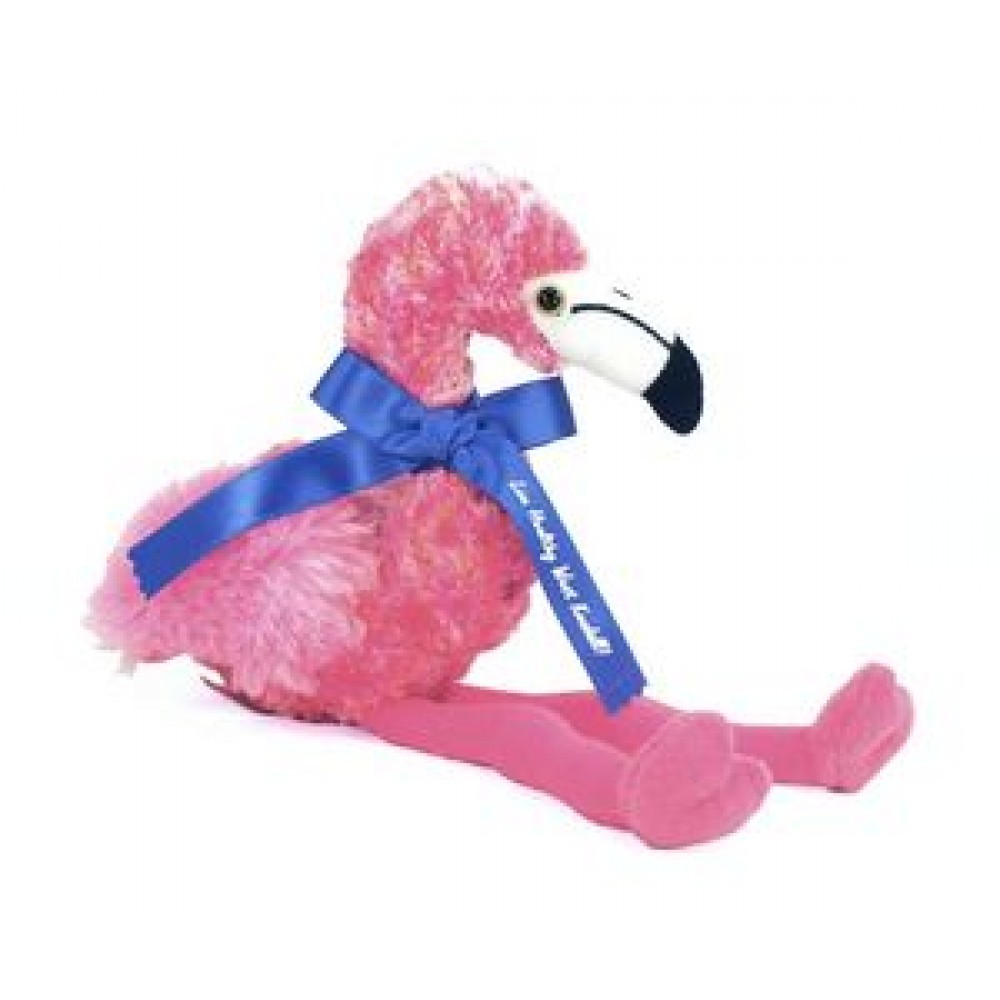 8" Flavia Flamingo Stuffed Bird w/Ribbon & One Color Imprint with Logo