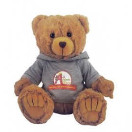 Logo Branded 12" Tan Peter Bear Stuffed Animal w/Hooded Shirt & Full Color Imprint