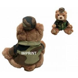 Custom 8" Marine Bear Stuffed Animal - Green Camo w/One Color Imprint