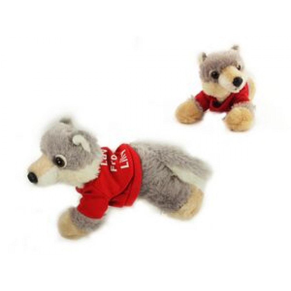 8" Woolsey Wolf Stuffed Animal w/T-Shirt & One Color Imprint with Logo