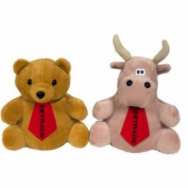 7" Bear/Tan Bull Reversible Puppet w/One Tie Each & One Color Imprint Each with Logo