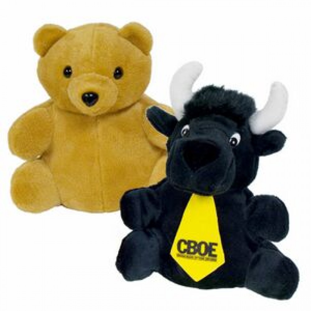 Custom 10" Tan Bear/Black Bull Reversible Puppet w/1 Tie & One Color Imprint