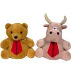 10" Bear/Tan Bull Reversible Puppet w/2 Ties & One Color Imprint Each with Logo
