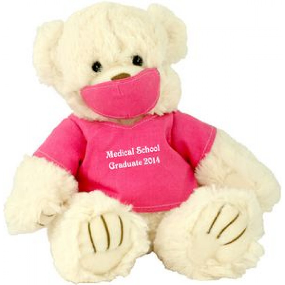 9" Pink Scrubs Bear Stuffed Animal w/One Color Imprint with Logo