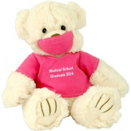 9" Pink Scrubs Bear with One Color Imprint with Logo