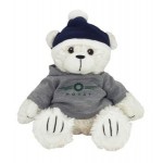 Personalized 8" White Curly Bear Stuffed Animal w/Hooded Sweatshirt, Hat & One Color Imprint