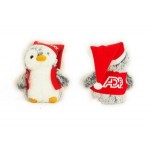 Logo Printed 6" PomPom Mini Penguin Stuffed Animal w/Santa Hat, Vest & One Color Imprint