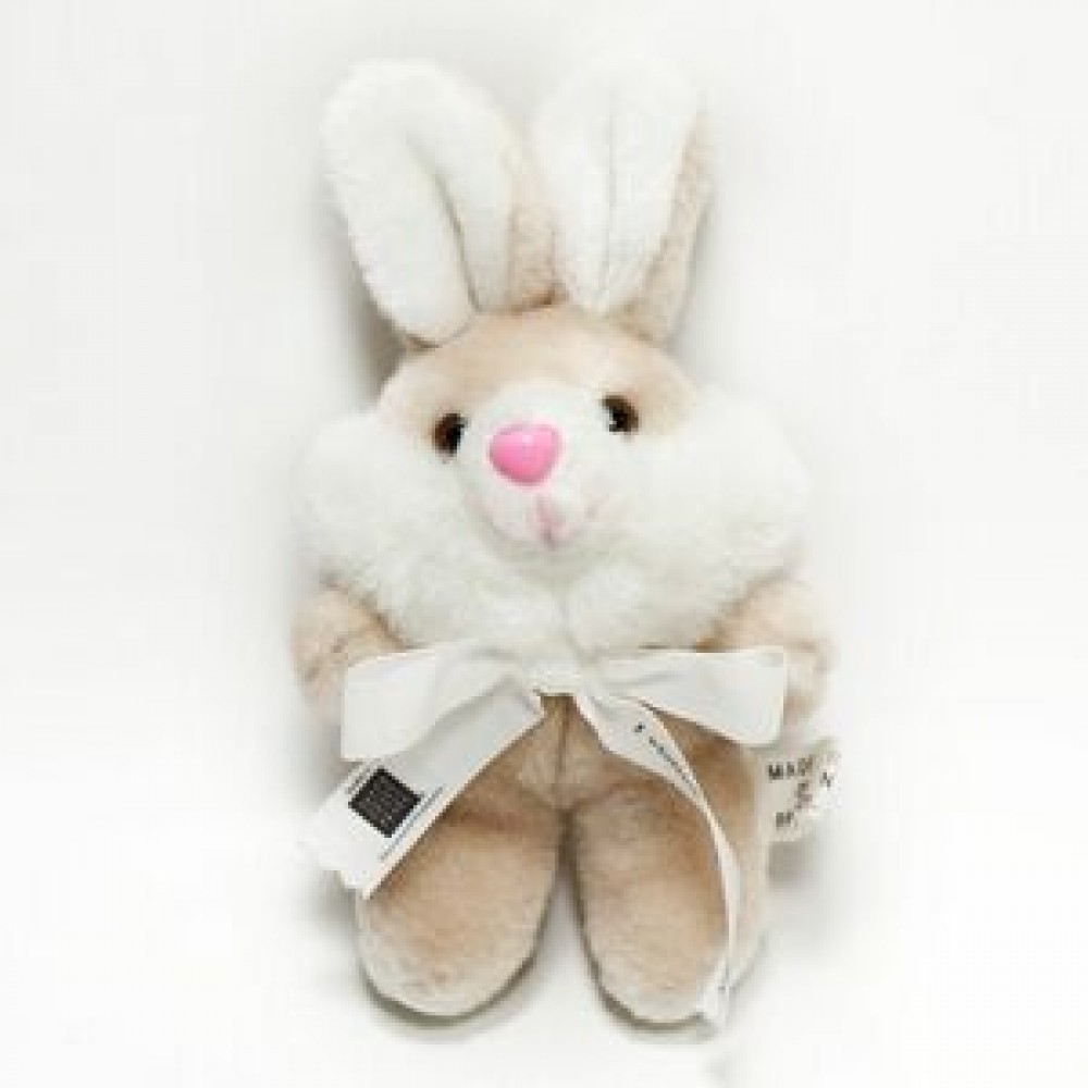 Custom 5'' Beige/White Bunny w/Ribbon & Full Color Imprint
