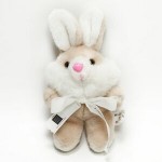 Custom 5'' Beige/White Bunny w/Ribbon & Full Color Imprint
