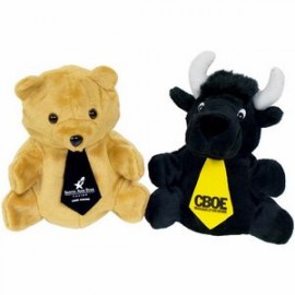 7" Bear/Black Bull Reversible Puppet ties and two one color imprints with Logo