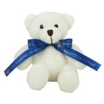 Custom 6" White Sugar Honey Bear Stuffed Animal w/Ribbon & One Color Imprint
