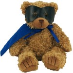 Custom 8" Super Hero Bear Stuffed Animal w/Black Mask & Royal Blue Cape