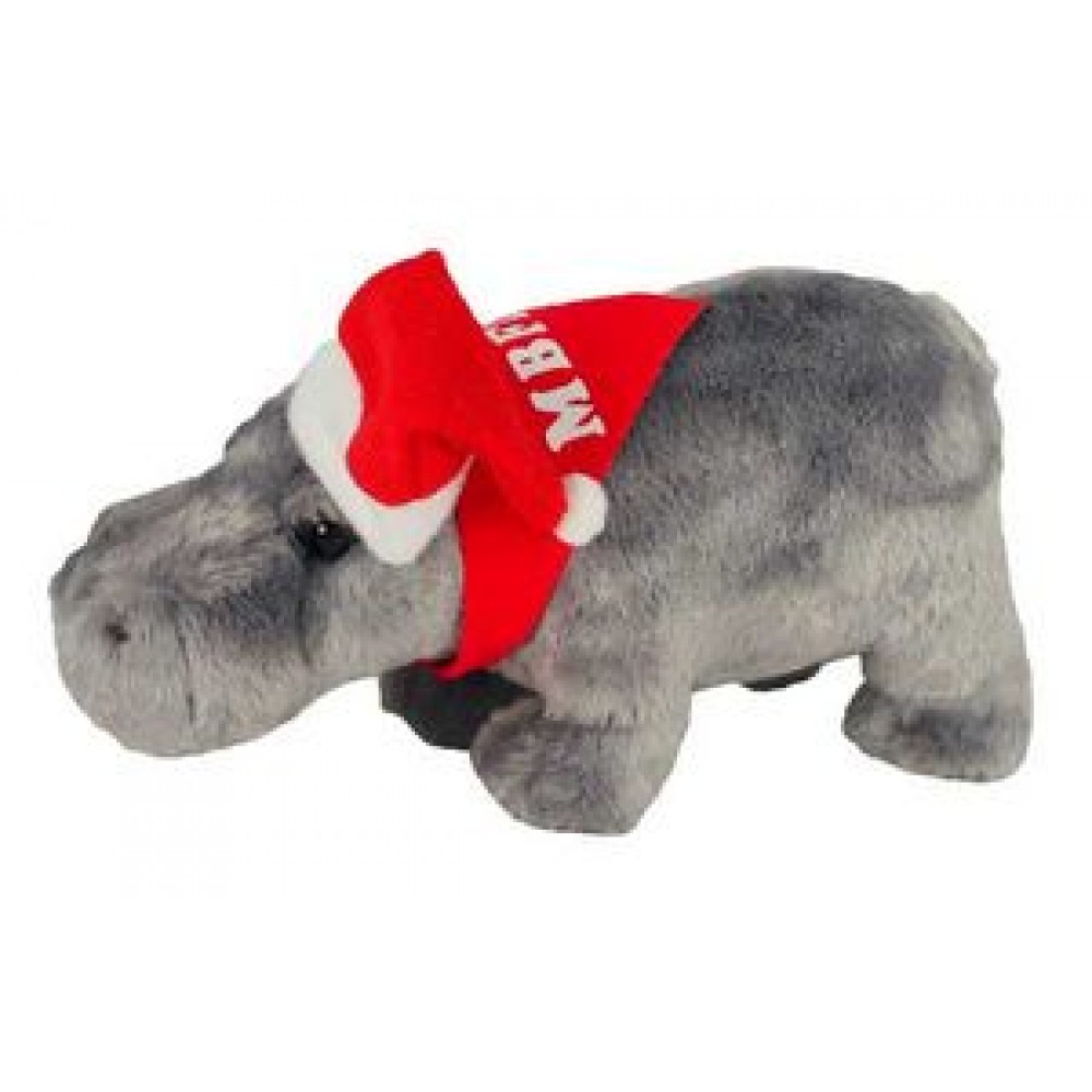 Logo Printed 8" Howard Hippo with Santa hat and imprinted bandana Logo Printed 8" Howard Hippo with Santa hat and imprinted bandana