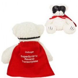 8" Super Hero Bear Stuffed Animal w/Black Mask, Red Cape & One Color Imprint with Logo