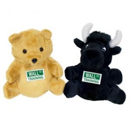 Logo Branded 7" Bear/Black Bull Reversible Puppet with direct full color imprints