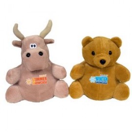 7" Bear/Tan Bull Reversible Puppet w/Full Color Imprint on Both with Logo