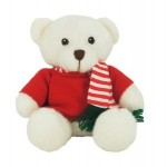 6" White Sugar Bear with Red Shirt & Striped Scarf Custom Imprinted